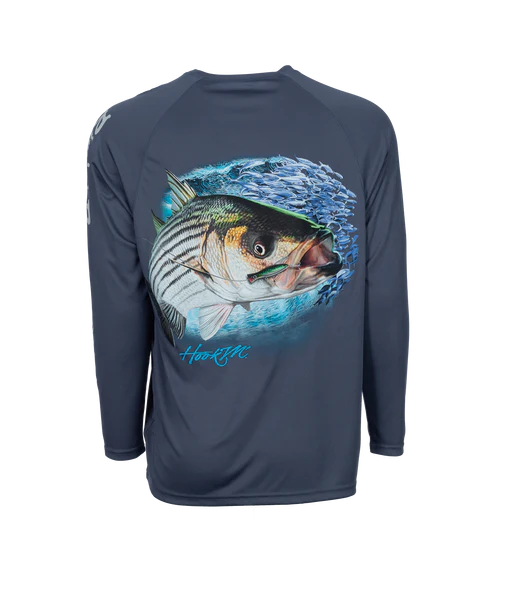 Bimini Bay Outfitters Hook M' Men's Long Sleeve Performance Shirt - Striped Bass Grisaille