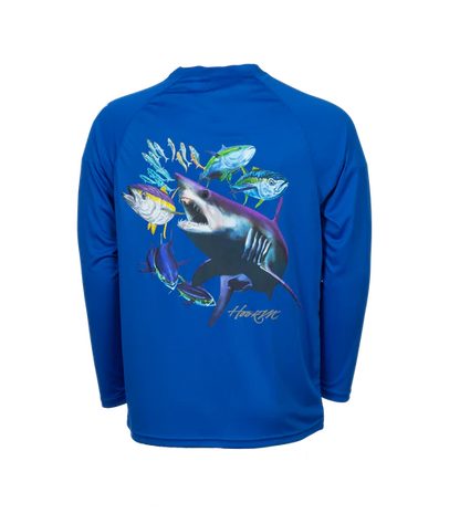 Bimini Bay Outfitters Hook M' Men's Long Sleeve Performance Shirt - Mako Electric Blue