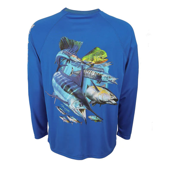 Hook M' Men's Long Sleeve Shirt - Big Game Species Offshore Slam 4 Victory Blue / Large