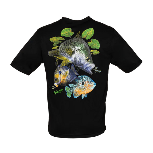 Bimini Bay Outfitters Hook M' Men's Freshwater Short Sleeve Performance Shirt Panfish Slam Black