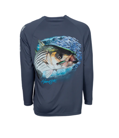 Bimini Bay Outfitters Hook M' Men's Long Sleeve Performance Shirt - Striped Bass Grisaille